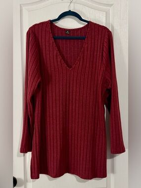 SHEIN Ribbed V-Neck Tunic in Light Res